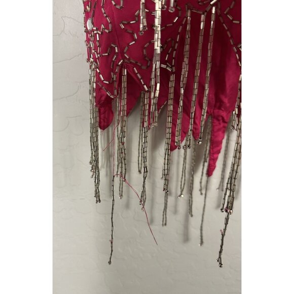 VTG 90’s Y2K Nite Line Hot Pink Beaded Tassel Bombshell Dress 2 Read Measurmnt - Picture 10 of 16